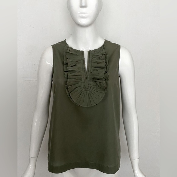 MARC BY MARC JACOBS OLIVE GREEN RUFFLE SLEEVELESS COTTON TOP SHIRT BLOUSE XS - Picture 3 of 14